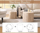 CIMOTA Round Wood Nesting Coffee Table Set of 2, Modern Circle Travertine End Side Table Sets for Living Room, Light Wooden Color/No Assembling by CozyNest Decor