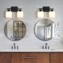 Milk Glass Vanity Lights for Bathroom, 2 Light Matte Black Bathroom Light Fixtures Over Mirror, Ceramic E26 Sockets Wall Mounted by CozyNest Decor