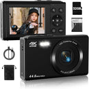 Upgrade Digital Camera, FHD 4K 44MP Autofocus Digital Point and Shoot Video Camera with 16X Zoom, 32GB SD Card, Compact Digital Camera Cheap for Teens Boys Girls Kids Black Camera by TinyTreasures Baby Boutique