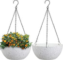 10 inch Hanging Planters for Outdoor Indoor Plants with Drainage Holes and Chain, 2 Pack Round Hanging Flower Plant Pots for Garden Home Porch Decor, Speckled White by CozyNest Decor