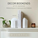 Decorative Bookends for Shelves, Set of 2 Book Ends for Heavy Books, Layered Arch Design White Bookend by CozyNest Decor