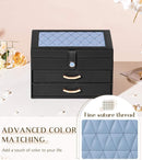 Black Jewelry Box Organizer: Home Decor for Women - 2-Drawer Holder for Valentine’s Day Birthday Christmas Black Grey-Blue by TinyTreasures Baby Boutique