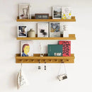 MBYD Floating Shelves 36 Inch, Nursery Book Shelves for Kids Room, Hanging Bookshelf with Hooks Set of 3, Light Walnut Wood Picture Ldge Shelving, Kitchen Wall Shelf Spice Rack for Bedroom Bathroom by CozyNest Decor