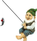 Design Toscano Ziggy with Fishing Pole Garden Gnome Indoor/Outdoor Shelf Sitter Statue, 9 Inch Tall, Cast Stone Resin, Full Color Finish by GreenHaven Gardens