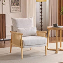 VINGLI Boho Braid Accent Armchair,Mid-Century Modern Chiar with Solid Wooden Armrest,Comfy Louge Cushion Chair with Waist Pillow for Bedroom,Living Room,Reading Room, Light Gray by CozyNest Decor