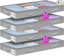 punemi 4pcs Under Bed Storage Containers, Below 4 Inches Tall Low Profile Underbed Storage, NO STRUCTURE, Soft Foldable Underbed Cloth Storage Bags, Zipper Blanket Storage Container, 20x40x3.7in by CozyNest Decor