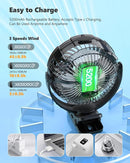 Ausic 3-in-1 Portable Clip on Fan with Misting & LED Lights & Hook, 100ML Baby Stroller Fan, 5200mAh Rechargeable Battery Operated & 360° Rotation & 3 Speeds for Table Outdoor Travel Camp Golf Cart by TinyTreasures Baby Boutique