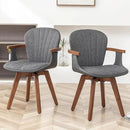 LUNLING Swivel Dining Chairs Set of 2, Mid Century Modern Gray Fabric+Faux Leather Kitchen Chairs with Arms,Bamboo Legs Side Chairs No Wheels,Accent Chair for Dining Rooms and Offices(Gray Fabric) by CozyNest Decor