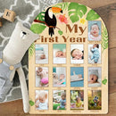 ORIGACH My First Year Baby Growth Photo Display Wood Board - 12 Months Newborn Milestones Photo Board - Neutral Baby Keepsake Board 1st Birthday Party Nursery Decor New Mom Gift - Toucan & Leaves by TinyTreasures Baby Boutique