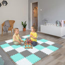 qqpp EVA Rubber 18 Tiles Interlocking Puzzle Foam Floor Mats - Baby Play Mat for Playing | Exercise Mat for Home Workout. White, Green, Gray. QC-AHLb18N by TinyTreasures Baby Boutique