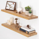 Floating Shelves for Wall, 32"W x 9.3"D x 1.5"H Rustic Solid Elm Wood Wall Shelves, Set of 2 with Invisible Heavy-Duty Metal Bracket, Deep Floating Shelf for Living Room Kitchen, Natural by CozyNest Decor