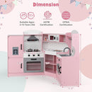 Costzon Corner Kids Kitchen Playset, Wooden Play Kitchen with Sounds & Lights, Washing Machine, Range Hood, Ice Maker, Microwave, Oven, Sink, Pretend Toy Kitchen Set for Toddler, Gift for Boys Girls by TinyTreasures Baby Boutique