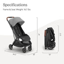 UPPAbaby Minu V3 Travel Stroller | Lightweight + Compact Design | One-Hand Fold + Unfold | from Birth + Overhead Compatible | Greyson (Charcoal Mélange/Carbon Frame/Saddle Leather) by TinyTreasures Baby Boutique