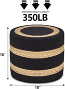 Wimarsbon 18'' Ottoman Pouf, Natural Braided Poof, Rustic Handweave Lounge Pouffe, Boho Footrest Stool for Bedroom, Accent Table or Seat for Living Room (Natural Water Hyacinth + Black Cotton Rope) by CozyNest Decor