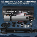Aurosports Telescope for Adults High Powered - 90mm Aperture 600mm Refractor Telescope for Kids & Beginners -Portable Travel Telescope with Phone Adapter Tripod Wireless Remote & Carry Bag by TinyTreasures Baby Boutique