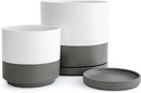 D'vine Dev 6 Inch & 8 Inch Ceramic Planter Pots for Plants with Drainage Hole and Saucer, Medium Plant Pots Set, White/Speckled Grey, 94-G-M-6 by GreenHaven Gardens