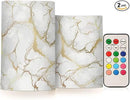 Flickering Flameless Candles, Marble Gray White Golden Texture LED Candles with Remote Timer, Set of 2 Battery Operated Candle for Valentine Wedding Birthday by GreenHaven Gardens