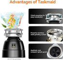 3/4 HP Garbage Disposal, TECASA Food Garbage Disposal with Power Cord, Stainless Steel Grinding System and 3-Bolt Mounting, Continuous Feed Garbage Disposals, Quiet, Taskmaid Series 75 by CozyNest Decor