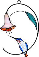 Lolitarcrafts Hummingbird with Flower Stained Glass Suncatcher Bird Stained Glass Window Hangings Hummingbird Gift for Home Decor (Blue) by GreenHaven Gardens