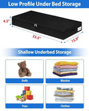 Under Bed Storage Containers, Low Profile Underbed Zipper Storage Bin 4.5 Inches Tall, Shallow Under Bed Storage with Sturdy Side & Bottom Support, Linen Storage with Lid for Sofa and Dorm, 4Pcs Black by CozyNest Decor