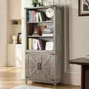 5 Tier Bookshelf 70in Tall Bookcase with Barn Doors and Storage Cabinet, Grey Farmhouse Book Shelf with Adjustable Shelves, Wood Freestanding Display Bookshelves for Bedroom, Kitchen (3PCS) by CozyNest Decor