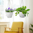 10 inch Self Watering Hanging Planters, 2 Pack Hanging Baskets for Indoor Outdoor Plants, Hanging Flower Pots with Drainage Holes and 2 Kinds of Plant Hangers for Garden Decor, Speckled White by CozyNest Decor