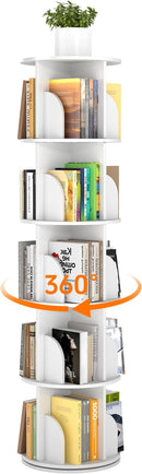 Rotating Bookshelf 5 Tier, 360 Degree Spinning Corner Bookcase with Lazy Susan, White Space Saving Tower Organizer for Small Spaces, Bedroom, Living Room, Adults by TinyTreasures Baby Boutique