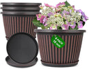 10 Inch Planter-Pots-for-Plants-Indoor-Outdoor, 4 Pack Plastic Flower Pots with Saucer & Drainage Holes, Modern Decorative Resin Garden Pots by CozyNest Decor