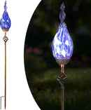 Solar Garden Lights, Decorative LED Flame Garden Stakes, Hand Blown Glass and Outdoor Waterproof Glass Stakes (Dark Blue) by GreenHaven Gardens
