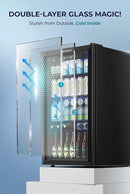 EUHOMY Beverage Refrigerator and Cooler, 128 Can Mini fridge with Glass Door, Small Refrigerator with Adjustable Shelves for Soda Beer or Wine, Home/Bar/Office, Black by CozyNest Decor