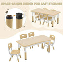Kids Study Table and Chairs Set, Height Adjustable Toddler Table and Chair Set for Kids Ages 3-8, Graffiti Desktop (Wooden Brown) by CozyNest Decor