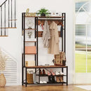 BON AUGURE Hall Tree with Shoe Storage, 5-in-1 Reversible Entryway Bench with Coat Hooks for Hallway, Rustic Wood and Metal Coat Rack with Shelves for Mudroom (Rustic Oak) by CozyNest Decor