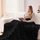 NEWCOSPLAY Super Soft Throw Blanket Black Premium Silky Flannel Fleece 3D Ribbed Jacquard Lightweight Bed Blanket All Season Use (Black Ribbed, Throw(50"x60")) by CozyNest Decor
