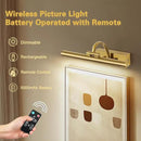 Wireless Picture Lights for Wall Rechargeable Brass Gallery Lights Battery Operated Art Lamps with Remote and Timer Dimmable Painting Lights for Artwork Portrait Display 12 Inch 2W 2700K by CozyNest Decor
