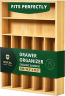 ROYAL CRAFT WOOD Luxury Bamboo Utensil Rack and Silverware Organizer, Kitchen Drawer Organizer - Utensil Holder and Cutlery Tray with Grooved Drawer Dividers for Flatware 7 Slot, Natural by CozyNest Decor