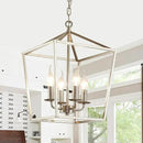 4-Light Brushed Nickel Farmhouse Chandelier, 12" Industrial Ceiling Light Lantern Pendant Light with Metal Cage Adjustable Height Rustic Hanging Light E12 Base for Kitchen Island Dining Room Entryway by CozyNest Decor