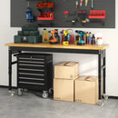 70" Heavy Duty Solid Wood Work Bench with Pegboard, Adjustable Height Workbench with Wheels and Power Outlets, 2000 LBS Capacity Work Table for Garage, Workshop, Office, Home by GreenHaven Gardens