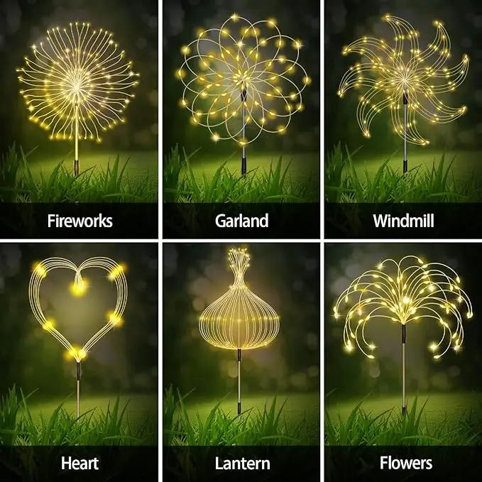 Maleyt Solar Garden Lights 8 Pack, Solar Powered Outdoor Decorative Lamps, 120 LED Solar Firework Lights with Remote Control, 8 Modes Waterproof DIY Landscape Lighting for Backyard Garden Decoration, photo 2 of 6