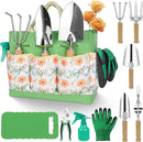 Gardening Tools 10-Piece Heavy Duty Stainless Steel Hand Tools with Durable Garden Tools Storage Tote,Rust-Proof Garden Tool Set, Ideal Gardening Gifts for Women Yellow Floral Pattern Design by GreenHaven Gardens