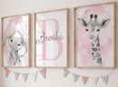Safari Animals Set of 3 Unframed Poster Prints for Baby Girls Nursery Bedroom Playroom, Personalized Name, Choice of 12 Animals, Pink Purple (11x14) by TinyTreasures Baby Boutique