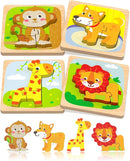 Benresive Wooden Toddler Puzzles, 4pcs Animal Montessori Toys for 1-3 Year Old Boys & Girls, Learning Educational Preschool Toys, Great Gifts for 1 2 3 Year Olds by TinyTreasures Baby Boutique