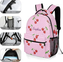 Cherry on Pink Custom Kids Backpack 16.5 Inch for Boy Girl, Personalized Waterproof Child School Travel Bag with Name by TinyTreasures Baby Boutique