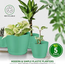 Planter Pots with Drainage Holes - Lightweight, Durable, & Space-Saving Pots for Indoor and Outdoor - Versatile Functionality, Simple Modern Design, Set of 5 Plastic Planter Pots Mint by GreenHaven Gardens