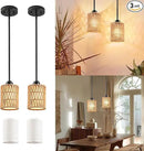 Pendant Light Boho Hanging Lamp - Rattan & Linen 2-in-1 Shade, Adjustable Hanging Lights Fixture for Kitchen Island, Dining Room, Farmhouse, Bedroom (2 Pack) by CozyNest Decor