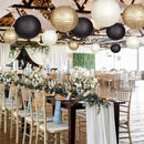 Paper Lanterns Decorative, Black Gold Hanging Round Chinese Lanterns with Lights for Graduation Anniversary Birthday Party 12 LED Light Pack of 12 by CozyNest Decor