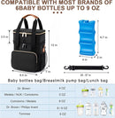 Breastmilk Cooler Bag with Ice Pack Fits 6 Baby Bottles Up to 9 Ounce, Expandable Double-Layer Leak-Proof Cooler Bag with Shoulder Strap for Nursing & Working Mom, Black by TinyTreasures Baby Boutique