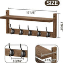 AMBIRD Wall Hooks with Shelf - Wooden Entryway Organizer with 5 Dual Hooks, Retro Wall-Mounted Coat Hook Rack for Bathroom, Living Room, Bedroom (17.12 Inch) by CozyNest Decor