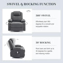 Oversized Swivel Rocker Recliner Chair with Heat and Massage, 360 Degree Swivel Rocking Single Sofa with Cup Holders and USB Port, Big Large Recliner Chair for Living Room (Fabric, Darkgrey) by CozyNest Decor