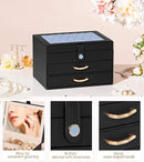 Black Jewelry Box Organizer: Home Decor for Women - 2-Drawer Holder for Valentine’s Day Birthday Christmas Black Grey-Blue by TinyTreasures Baby Boutique