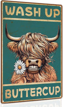 ALKB Highland Cow Sign Bathroom Wall Cow Painting for Western & Highland Cow Lovers - Funny Wash Up Sign 8 x 12 Inch by CozyNest Decor